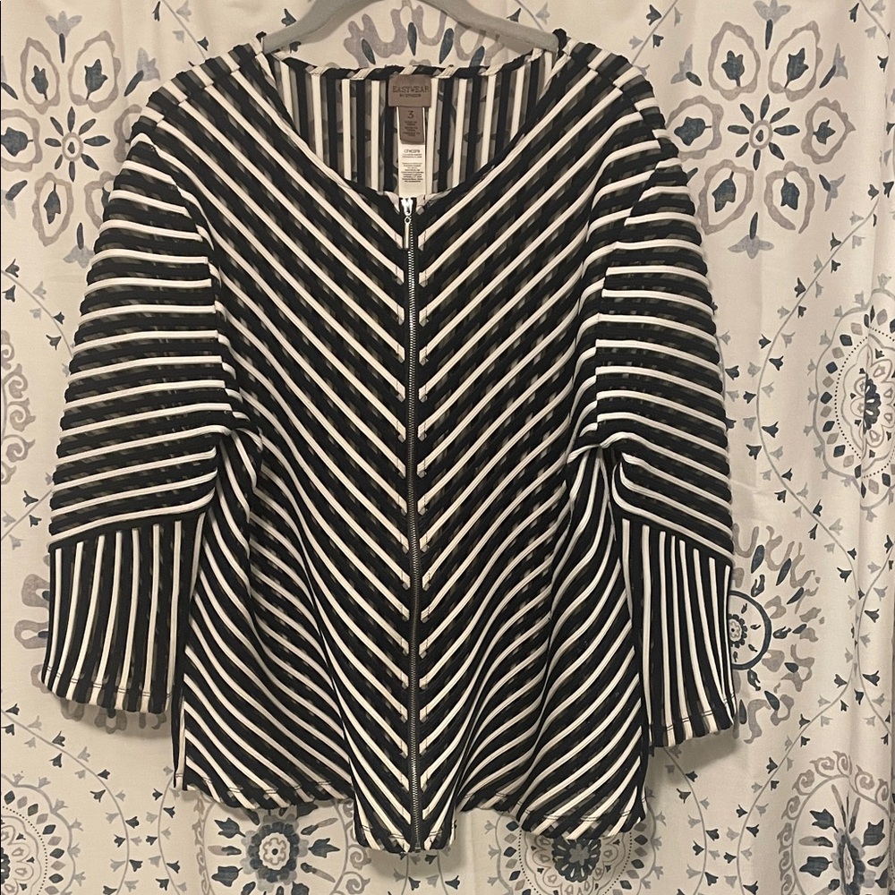 Chico's Navy/White/Sheer Striped Jacket Size 3 = XL or 16